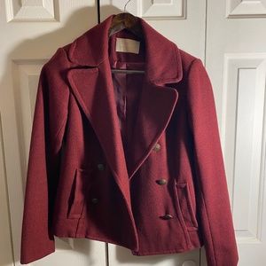Banana Republic Maroon Red Peacoat - Wool/Poly Blend